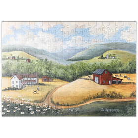 Darstellung des Puzzle Motivs Landschaftlicher Bauernhof im Volkskunst-Stil - Puzzleteile: 200