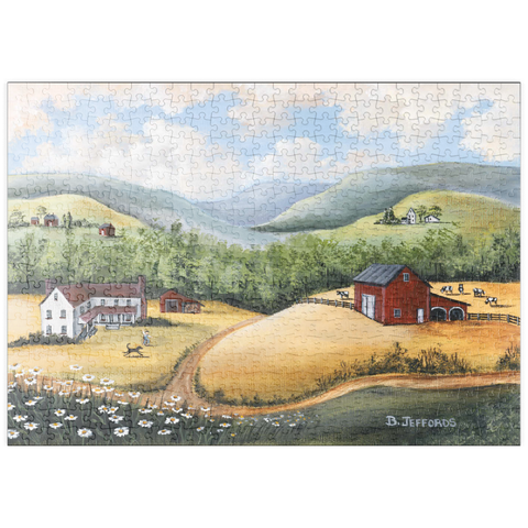 puzzleplate Scenic Countryside Farm in Folk Art Style 500 Puzzle