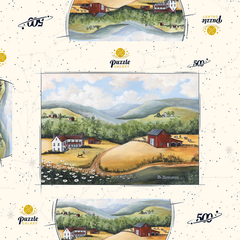 Scenic Countryside Farm in Folk Art Style 500 Puzzle Schachtel 3D Modell