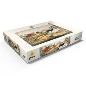 Alternative Darstellung des Puzzle-Motivs Charmante Bauernhof-Szene mit Scheune und Pferden – Puzzleteile: 1000