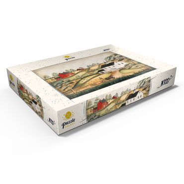 Charming Folk Art Farm Scene with Barn and Horses 1000 Puzzle Schachtel Ansicht1