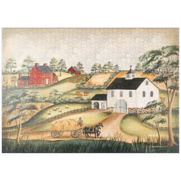 puzzleplate Charming Folk Art Farm Scene with Barn and Horses 1000 Puzzle