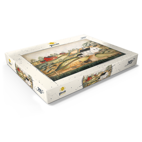Alternative Darstellung des Puzzle-Motivs Charmante Bauernhof-Szene mit Scheune und Pferden – Puzzleteile: 200