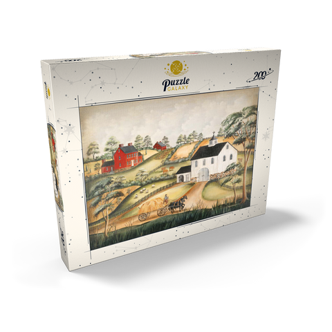 Charming Folk Art Farm Scene with Barn and Horses 200 Puzzle Schachtel Ansicht2