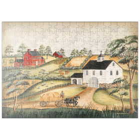 Darstellung des Puzzle-Motivs Charmante Bauernhof-Szene mit Scheune und Pferden – Puzzleteile: 200