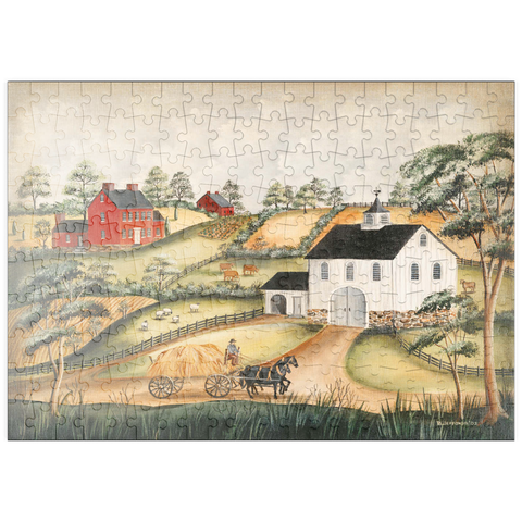 puzzleplate Charming Folk Art Farm Scene with Barn and Horses 200 Puzzle