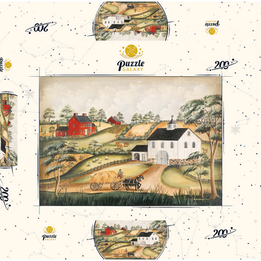 Charming Folk Art Farm Scene with Barn and Horses 200 Puzzle Schachtel 3D Modell