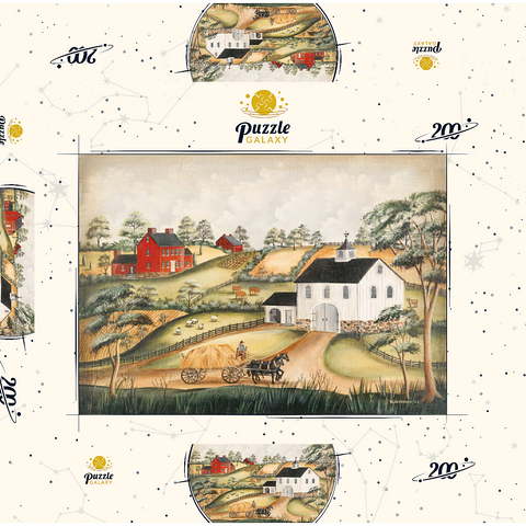 Charming Folk Art Farm Scene with Barn and Horses 200 Puzzle Schachtel 3D Modell