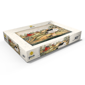 Alternative Darstellung des Puzzle-Motivs Charmante Bauernhof-Szene mit Scheune und Pferden – Puzzleteile: 500