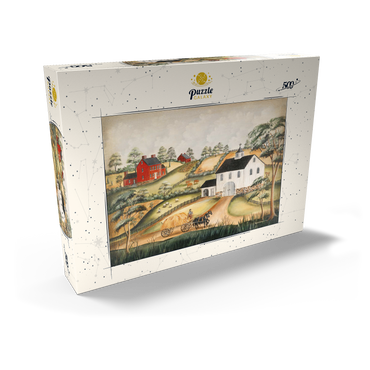 Charming Folk Art Farm Scene with Barn and Horses 500 Puzzle Schachtel Ansicht2