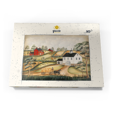 Charming Folk Art Farm Scene with Barn and Horses 500 Puzzle Schachtel Ansicht3