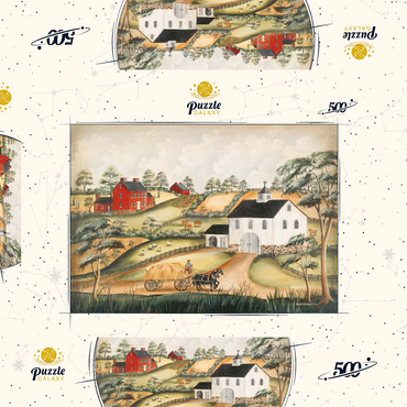 Charming Folk Art Farm Scene with Barn and Horses 500 Puzzle Schachtel 3D Modell