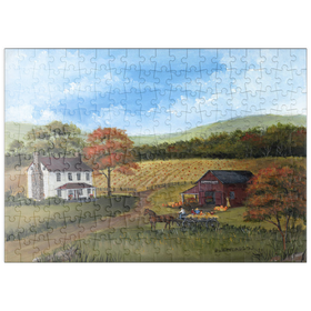 Darstellung des Puzzle Motivs Herbstliches Bauernhaus mit Kürbisfeld - Puzzleteile: 200