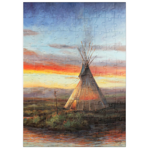 puzzleplate Lone Teepee at Sunset by the River 100 Puzzle