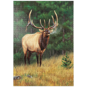 Darstellung des Puzzle-Motivs Majestätischer Elchbulle in Waldlichtung – Puzzleteile: 1000