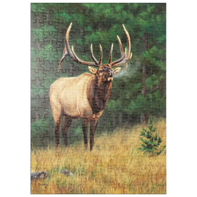 Darstellung des Puzzle Motivs Majestätischer Elchbulle in Waldlichtung - Puzzleteile: 200