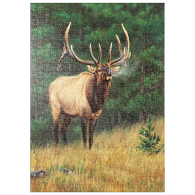 Darstellung des Puzzle Motivs Majestätischer Elchbulle in Waldlichtung - Puzzleteile: 500