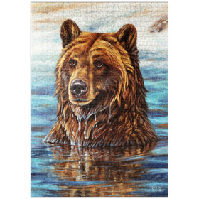Darstellung des Puzzle Motivs Grizzlybär aus dem Wasser steigend - Puzzleteile: 1000