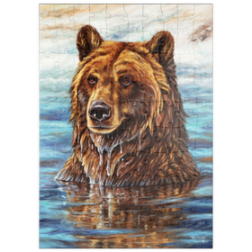 Darstellung des Puzzle Motivs Grizzlybär aus dem Wasser steigend - Puzzleteile: 100