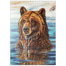 Darstellung des Puzzle Motivs Grizzlybär aus dem Wasser steigend - Puzzleteile: 500