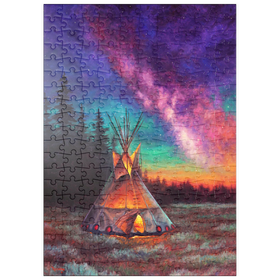 Darstellung des Puzzle-Motivs Beleuchtetes Tipi unter dem nächtlichen Sternenhimmel – Puzzleteile: 200