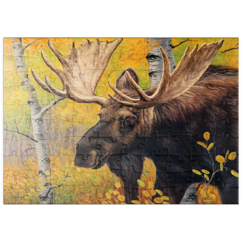 Darstellung des Puzzle Motivs Majestätischer Elchbulle im Herbstwald puzzleplate Majestic Bull Moose in Autumn Forest 100 Puzzle