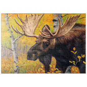 Darstellung des Puzzle Motivs Majestätischer Elchbulle im Herbstwald - Puzzleteile: 100