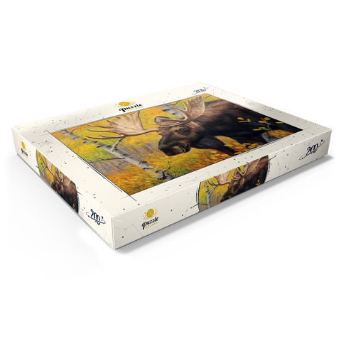 Darstellung des Puzzle Motivs Majestätischer Elchbulle im Herbstwald Majestic Bull Moose in Autumn Forest 200 Puzzle Schachtel Ansicht1