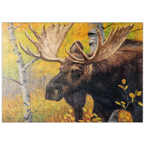 Darstellung des Puzzle Motivs Majestätischer Elchbulle im Herbstwald puzzleplate Majestic Bull Moose in Autumn Forest 200 Puzzle