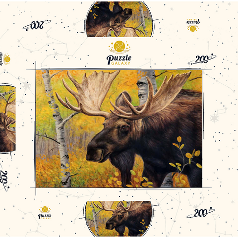 Darstellung des Puzzle Motivs Majestätischer Elchbulle im Herbstwald Majestic Bull Moose in Autumn Forest 200 Puzzle Schachtel 3D Modell