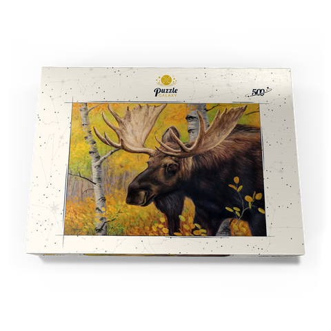 Darstellung des Puzzle Motivs Majestätischer Elchbulle im Herbstwald Majestic Bull Moose in Autumn Forest 500 Puzzle Schachtel Ansicht3
