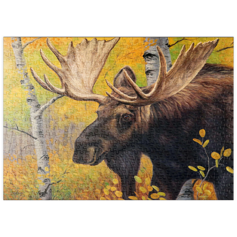 Darstellung des Puzzle Motivs Majestätischer Elchbulle im Herbstwald puzzleplate Majestic Bull Moose in Autumn Forest 500 Puzzle