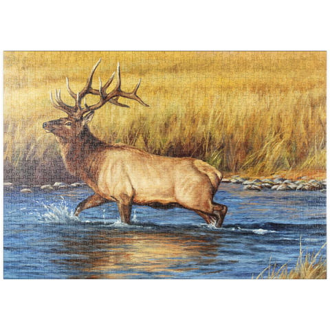 puzzleplate Bull Elk Crossing River in Autumn 1000 Puzzle