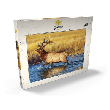 Bull Elk Crossing River in Autumn 100 Puzzle Schachtel Ansicht2