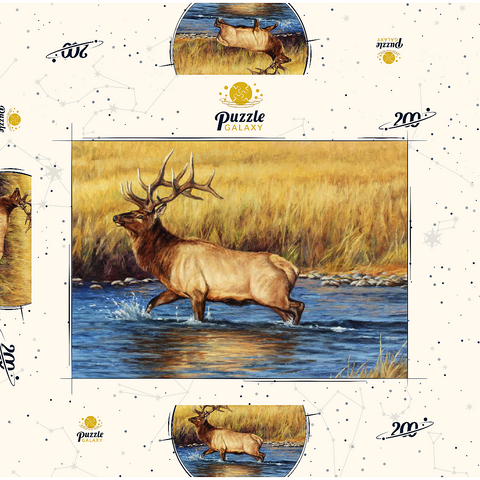 Bull Elk Crossing River in Autumn 200 Puzzle Schachtel 3D Modell