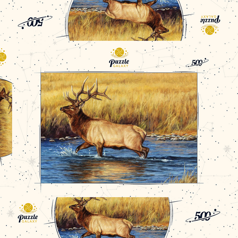 Bull Elk Crossing River in Autumn 500 Puzzle Schachtel 3D Modell