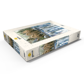 Darstellung des Puzzle Motivs Drei Grizzlyjunge an einem Wasserfall - Puzzleteile: 1000