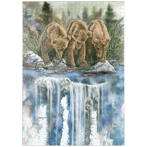 puzzleplate Three Grizzly Cubs by a Waterfall 1000 Puzzle