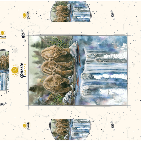 Three Grizzly Cubs by a Waterfall 100 Puzzle Schachtel 3D Modell