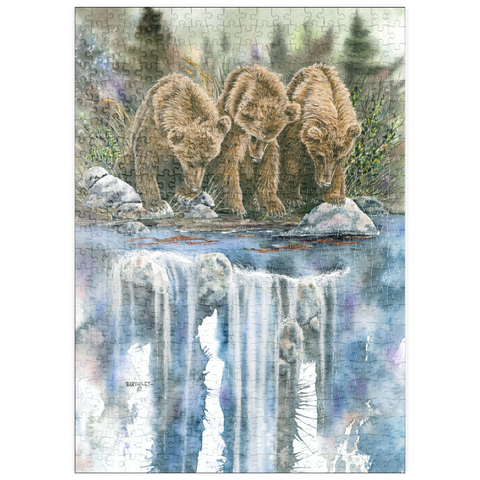 puzzleplate Three Grizzly Cubs by a Waterfall 500 Puzzle