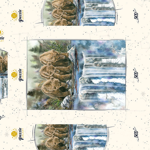 Three Grizzly Cubs by a Waterfall 500 Puzzle Schachtel 3D Modell