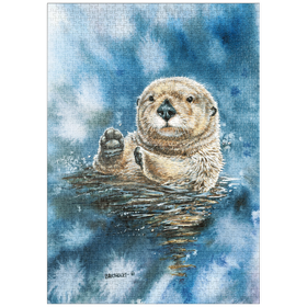 Darstellung des Puzzle-Motivs Charmanter Seeotter in Aquarellmalerei – Puzzleteile: 1000
