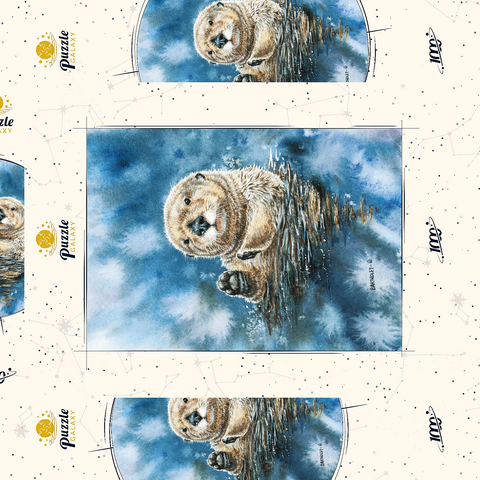 Charming Sea Otter in Watercolor Art 1000 Puzzle Schachtel 3D Modell