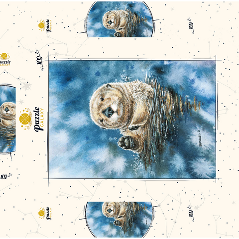 Charming Sea Otter in Watercolor Art 100 Puzzle Schachtel 3D Modell