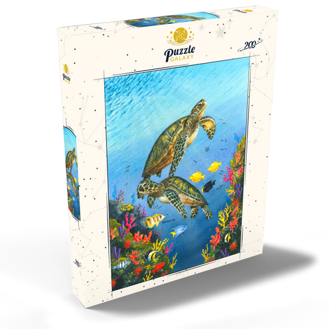Darstellung des Puzzle Motivs Lebendige Meeresschildkröten in Korallenriff-Aquarellfarbe Vibrant Sea Turtles in Coral Reef Watercolor 200 Puzzle Schachtel Ansicht2
