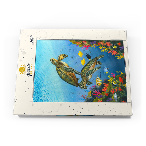 Darstellung des Puzzle Motivs Lebendige Meeresschildkröten in Korallenriff-Aquarellfarbe Vibrant Sea Turtles in Coral Reef Watercolor 200 Puzzle Schachtel Ansicht3