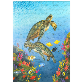 Darstellung des Puzzle Motivs Lebendige Meeresschildkröten in Korallenriff-Aquarellfarbe - Puzzleteile: 200