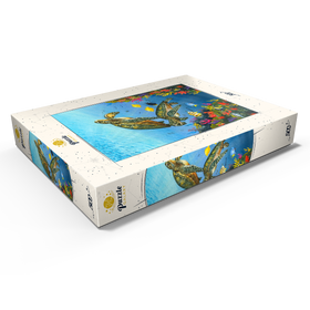 Darstellung des Puzzle Motivs Lebendige Meeresschildkröten in Korallenriff-Aquarellfarbe - Puzzleteile: 500