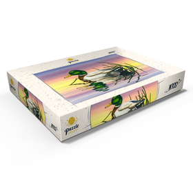 Darstellung des Puzzle Motivs Stockente bei Sonnenuntergang Reflexion - Puzzleteile: 1000