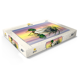 Darstellung des Puzzle Motivs Stockente bei Sonnenuntergang Reflexion - Puzzleteile: 100